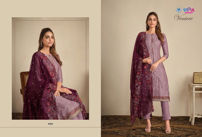 Venicee By Vipul Chinnon Embroidery Designer Salwar Suits Wholesale Price In Surat